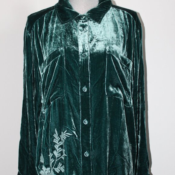 NWT Johnny Was Biya JWLA Embroidered Velvet Chore  Shirt Lenon Blouse Tunic L - Picture 1 of 6
